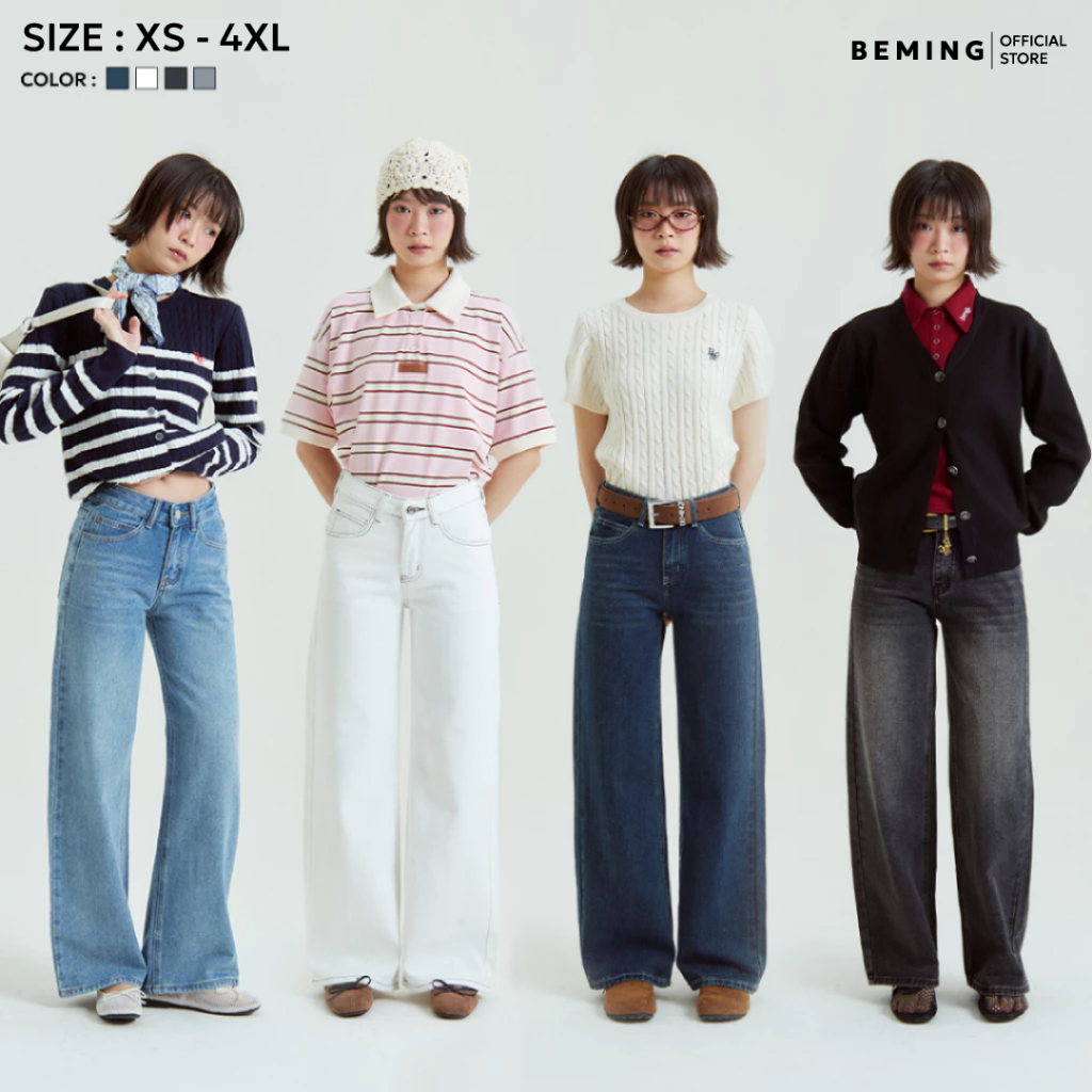 Bemingjeans087(XS-4XL)-BMG Mono Straight Jeans – ยีนส์เอวต่ำขากระบอกใหญ่ที่ใส่ง่ายทุกเฉด