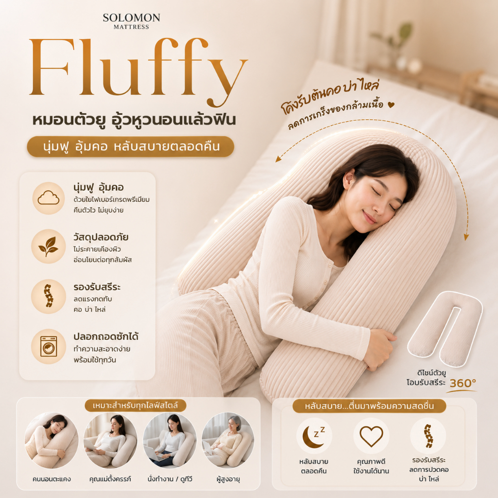 SOLOMON หมอนตัวU หมอนสุขภาพ รุ่น Fluffy