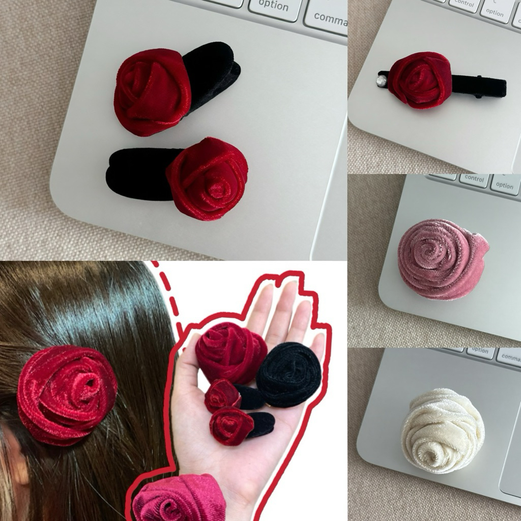 กิ๊บดอกกุหลาบ / ยางรัดผมดอกกุหลาบ สีแดงขับผิวมากก🌹✨