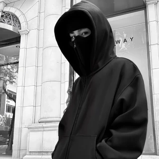HOODIE BALACLAVA ZIPPER-Ninja Zip Hoodie with 2 Balaclava Face Covers Unisex Hoodie