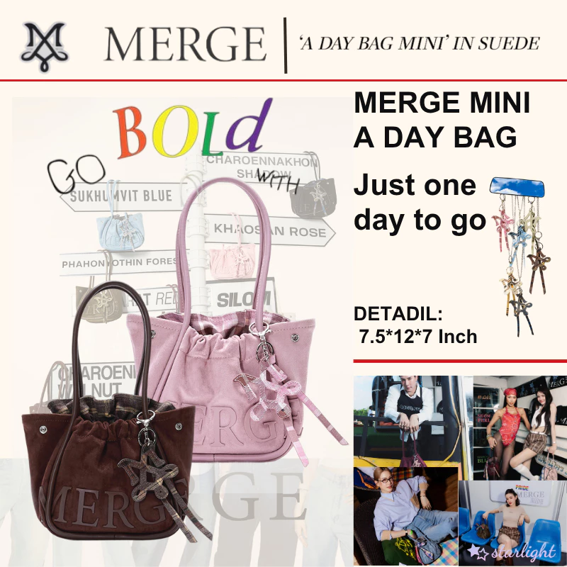 Merge A Day Bag Mini in Suede กระเป๋า official กระเป๋าถือ สะพายข้าง สาย Crossbody ปรับได้ 4 ระดับ