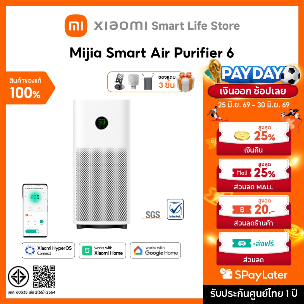 Xiaomi Mijia Smart Air Purifier 6/ Max ฟอกอากาศ I เซ็นเซอร์ฝุ่น I จอแสดงผล LCD สี I 443m³/h อนุภาค CADR