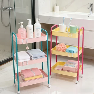 Mansfil ชั้นวางของหลากสีรถเข็นเก็บขนมชั้นวางของอเนกประสงค์เคลื่อนย้ายสะดวกชั้นหนังสือข้างโต๊ะ ทำจากเหล็กคาร์บอนสำหรับเก