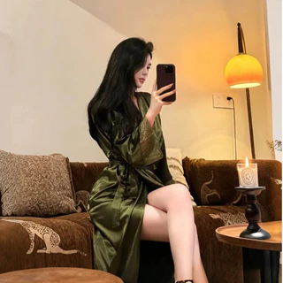 ❤️(ส่งมาจากประเทศไทย)ชุดนอน， เสื้อคลุมอาบน้ําสวย， ลูกไม้เซ็กซี่， สไตล์ฝรั่งเศส， ผ้าซาตินเนื้อนุ่ม，M-2XL