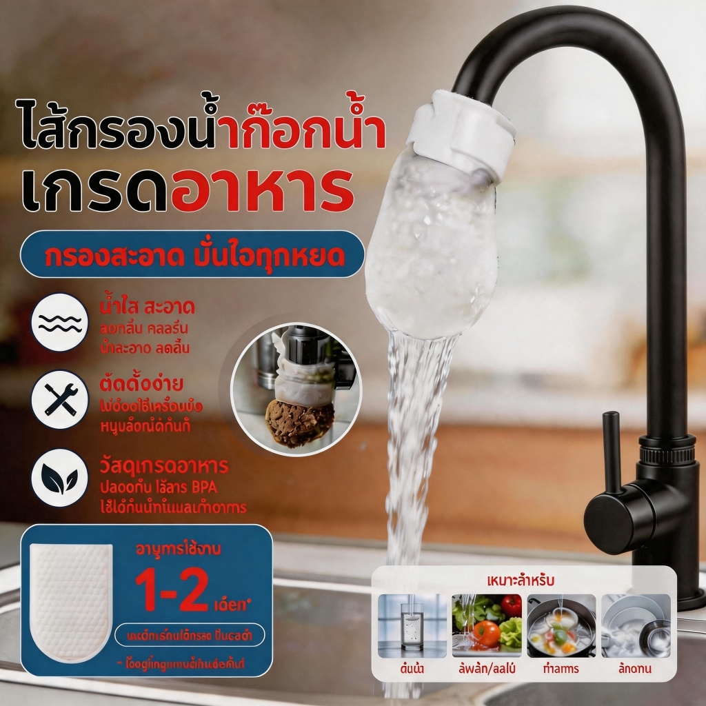 【ซื้อ 10 แถม 10】หัวต่อก๊อกกรองน้ำ ไส้กรองก๊อกน้ำทำจากใยฝ้าย  ฝ้ายป้องกันการกระเด็นและกรองน้ําประปาซีเมนต์ทรายสนิมขนาดแล