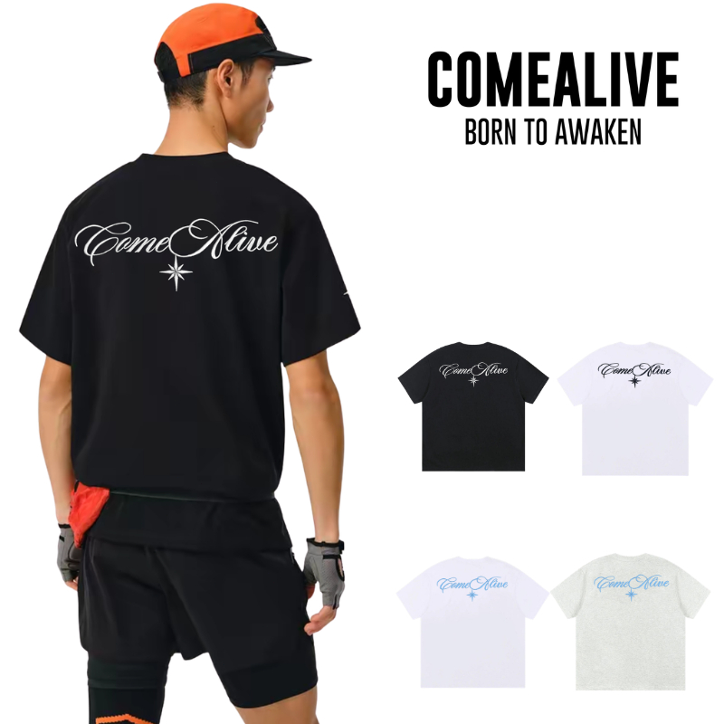 Come Alive สินค้าใหม่ เสื้อยืดผู้ชาย Polaris ปักลาย เสื้อกีฬาฤดูร้อนแฟชั่น เสื้อคู่ผู้หญิงแขนสั้นลายตัวอักษรแบบบล็อกสี