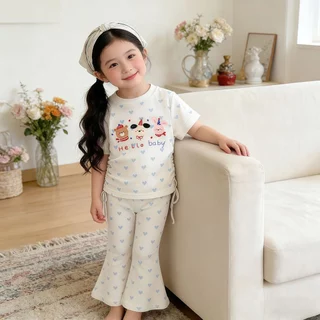 Beryl kids🌸ชุดเชทเด็กผู้หญิง🎀เสื้อแขนสั้น + กางเกงขายาว ลําลอง2ชิ้น ไสตล์เกาหลี น่ารัก ทรงพอดีตัวพร้อมดีไซน์เอวจีบ