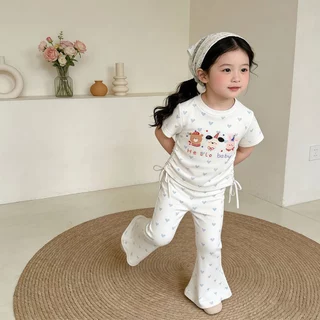 Beryl kids🌸ชุดเชทเด็กผู้หญิง🎀เสื้อแขนสั้น + กางเกงขายาว ลําลอง2ชิ้น ไสตล์เกาหลี น่ารัก ทรงพอดีตัวพร้อมดีไซน์เอวจีบ