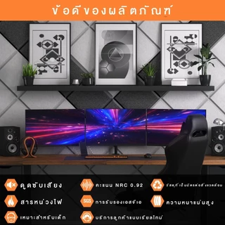 【1แพ็ค 12แผ่น】แผ่นเก็บเสียงห้อง แผงโฟมอะคูสติก 3D โฟมซับเสียง มีกาวในตัว ขนาด 30*30*0.9cm