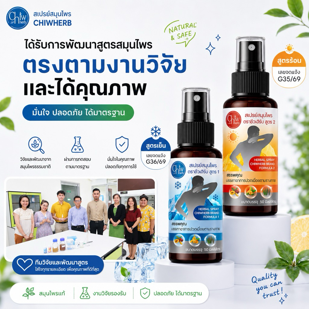 สเปรย์บรรเทาปวดเมื่อย แบรนด์ ชีวเฮิร์บ เลขทะเบียน G35/69 และ G36/69