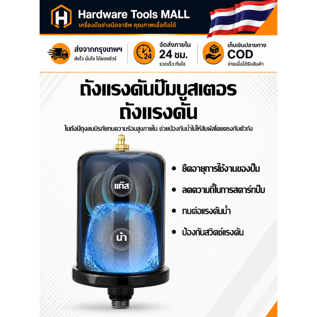 ส่งตรงจากกรุงเทพฯ Hardware Tools MALL ถังแรงดันปั๊มน้ำ 2ลิตร ถังไนโตรเจน อะไหล่ปั๊มแรงดันคงที่ ลดกระตุก ยืดอายุปั๊มน้ำดี