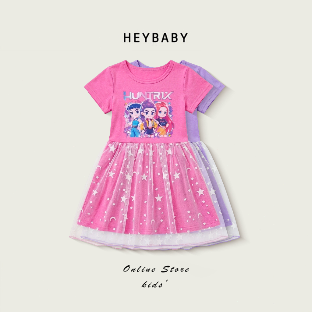 2-9 ป ชุดเดรสเด็กผู้หญิง เดรสลูกสาวลาย ชุดเด็ก เสื้อคอกลม กระโปรงลายดาว ผ้าชีฟอง ชุดเดรสวันเกิดเด็กหญิง