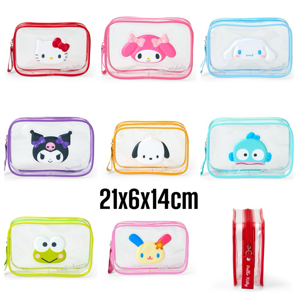 กระเป๋าดินสอใสมีซิบ ซองซิบใส กระเป๋าเครื่องสำอางใส Sanrio ขนาด21x6x14cm ของแท้นำเข้าจากประเทศญี่ปุ่น