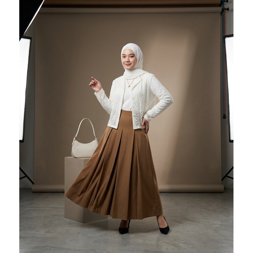 N Able Pleated long skirt กระโปรงอัดจีบ Must have ผ้า Suiting ทรงสวยมาก มีซับในเต็มตัว[N Able Style]