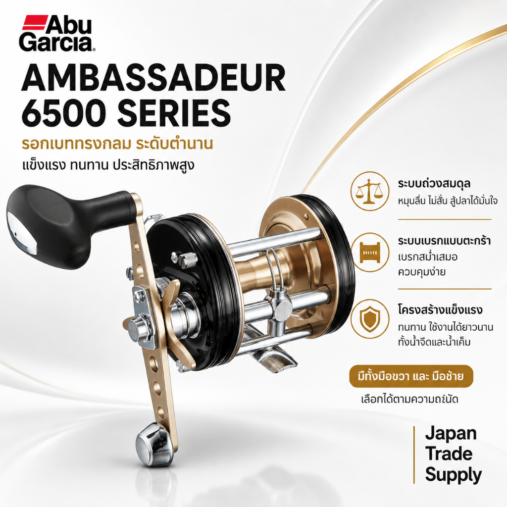 Abu Garcia Ambassadeur 6500 Series Round Baitcasting Reel Counterbalance Handle Basket Fishing Right & Left Hand Models