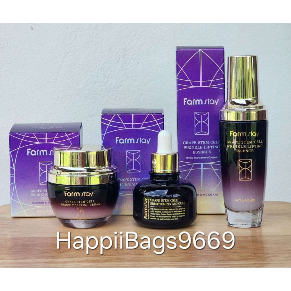 🍇FARMSTAY GRAPE STEM CELL AMPOULE, ESSENCE, CREAM ชุดบำรุงผิวหน้าสารสกัดจากสเต็มเซลล์องุ่น ยกกระชับและลดเรือนริ้วรอย