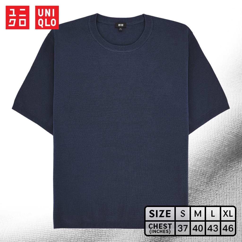 เสื้อยืดแขนสั้นผ้าถัก Uniqlo - Milano Ribbed Knitted 69 Navy