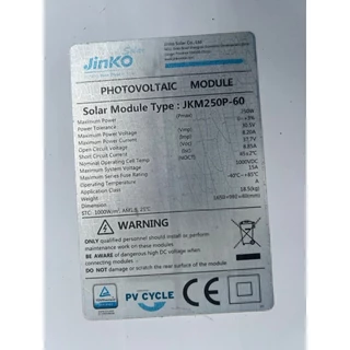 แผงโซล่าเซลล์250w ยี่ห้อJinko มือสองสภาพสวย