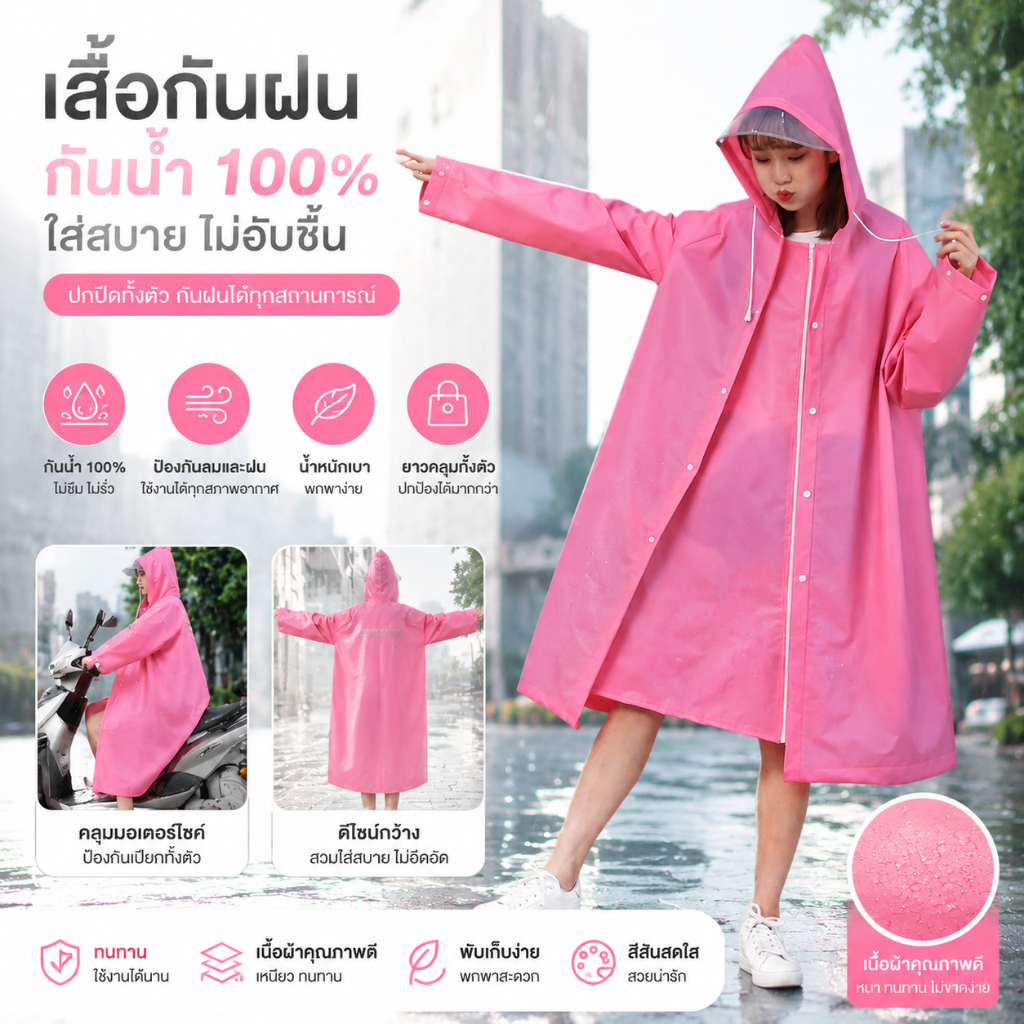 UniWear | เสื้อกันฝนสไตล์เกาหลี แฟชั่น กันน้ำ EVA เสื้อกันฝนแบบหนา ผ้ากันฝนไซส์ใหญ่พิเศษ Rain coats