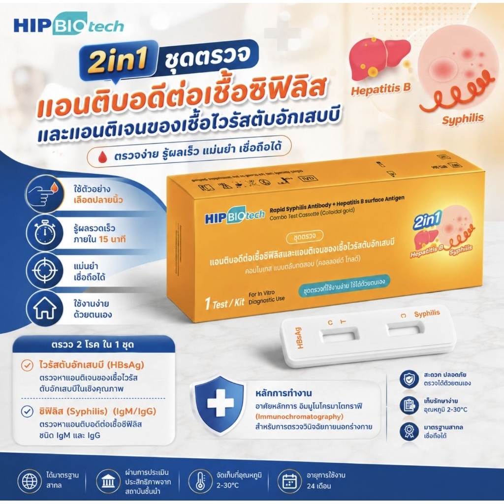 [ส่งด่วน] ชุดตรวจ 2in1 ตรวจซิฟิลิส + ไวรัสตับอักเสบบี rapid syphilis antibody + hepatitis B ด้วยตนเอง