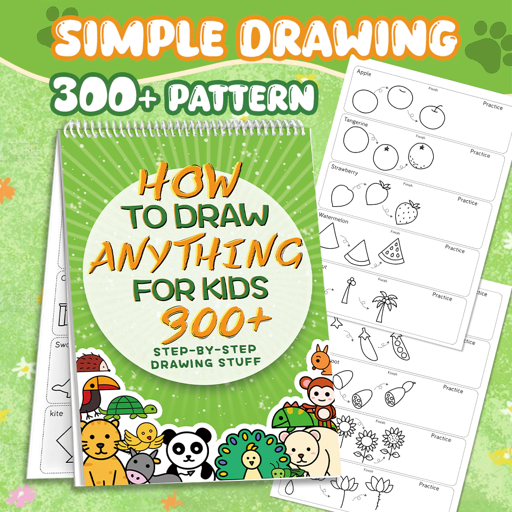 สมุดฝึกวาดรูปสำหรับเด็ก 300+ แบบ วาดทีละขั้น ขนาด 28.5x21 ซม. สันห่วง พิมพ์สองหน้า