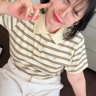 Margo Polo โปโลมาร์โก เสื้อโปโลคอปกลายทางแขนสั้น 👞👜👕 เสื้อผ้าสาวอวบอ้วน | Geebeety