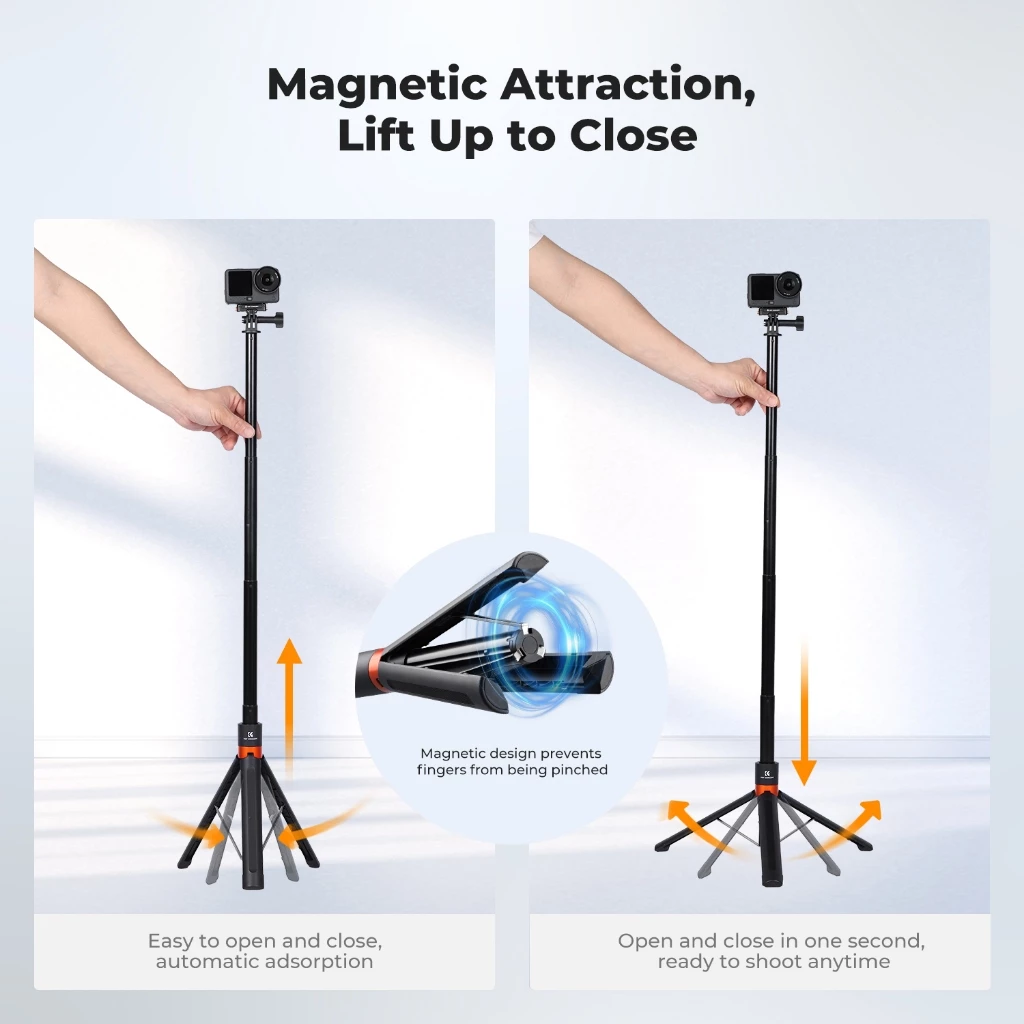 K&F CONCEPT ไม้เซลฟี่ 1.42m tripod Auto-Open&Close for GoPro/Insta360 X5 Ace Pro/DJI OSMO Action thumbnail 6