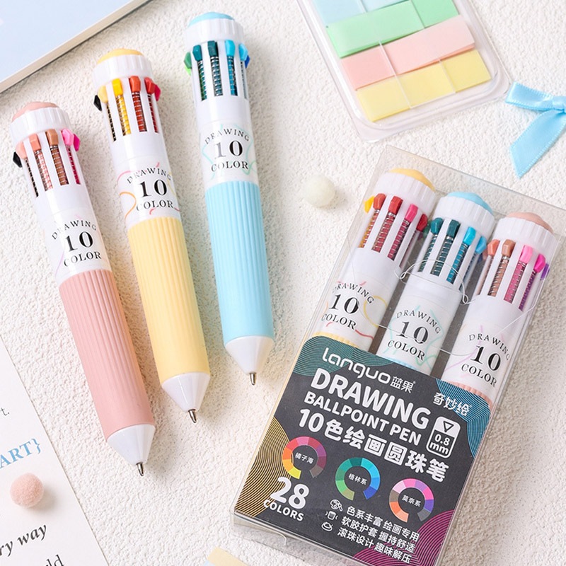 ปากกาลูกลื่น 10 สี (เซ็ต 3 แท่ง) ปากกาเปลี่ยนสีได้ ขนาด 0.8 mm สีสันสดใส สำหรับวาดภาพและจดบันทึกเครื่องเขียน