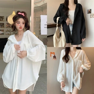 Beryl 🌻 เสื้อแจ็คเก็ตมีฮู้ดสีขาวบางสำหรับผู้หญิง เสื้อแขนยาวลำลองทรงหลวมสำหรับผู้หญิง
