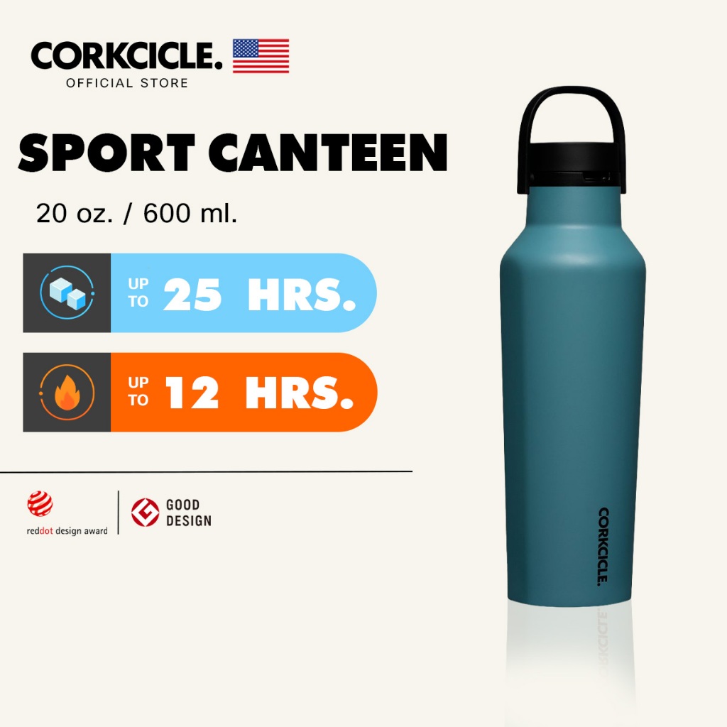 Corkcicle กระบอกน้ำ 20 oz (590 ml) Sport Canteen | Reef เขียว | Keeps Cold เก็บเย็น 25hrs | ขวดน้ําพกพา Tumbler แก้วพกพา