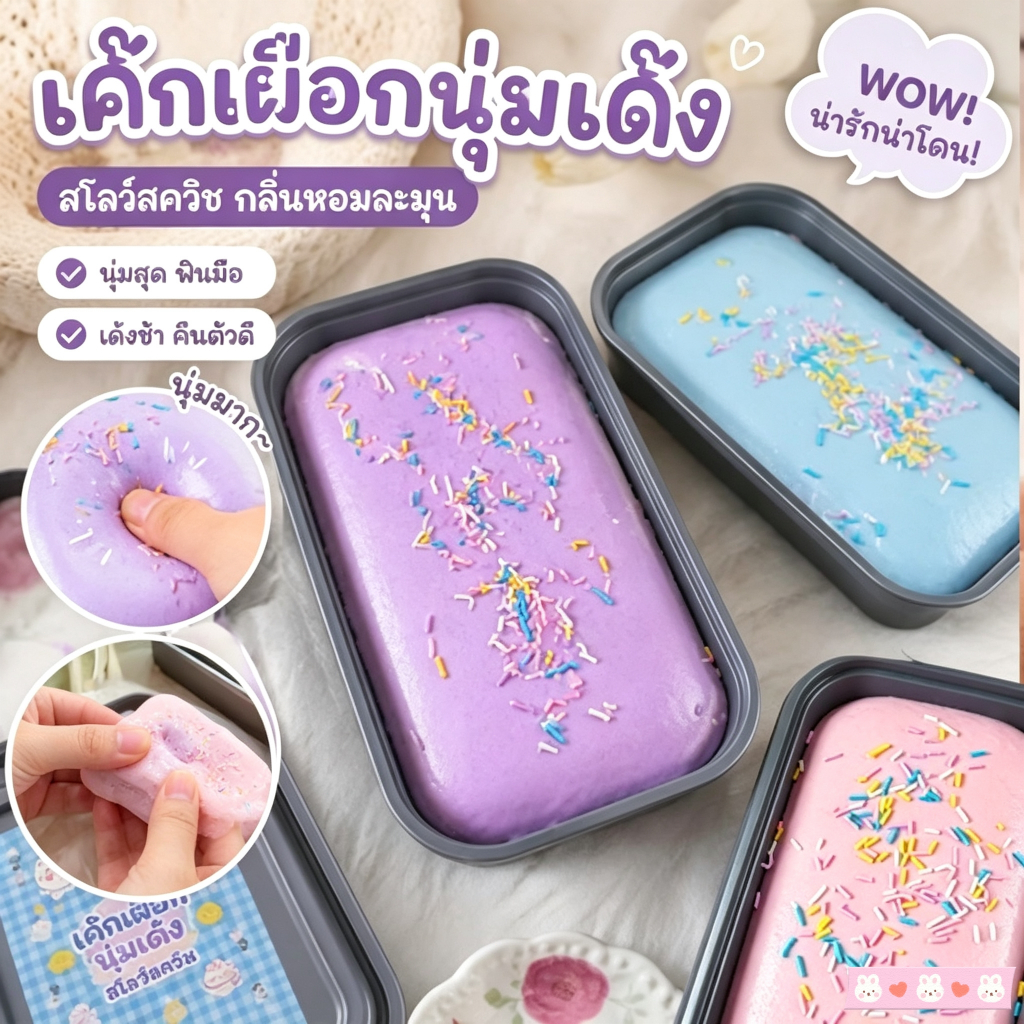 ไอติมมูส squishy ขนมปังเหนียวที่เพิ่มขึ้นช้า ของเล่นบีบอัด สุ่มบีบได้ ระบายความเครียด