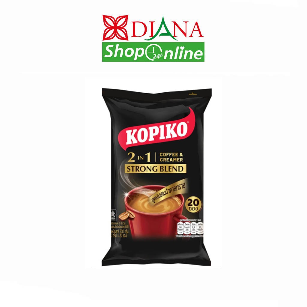 kopiko โกปิโก้ สตรองเบลนด์ 2in1 กาแฟดำผสมครีมเทียม ไม่เติมน้ำตาล 200 ก.