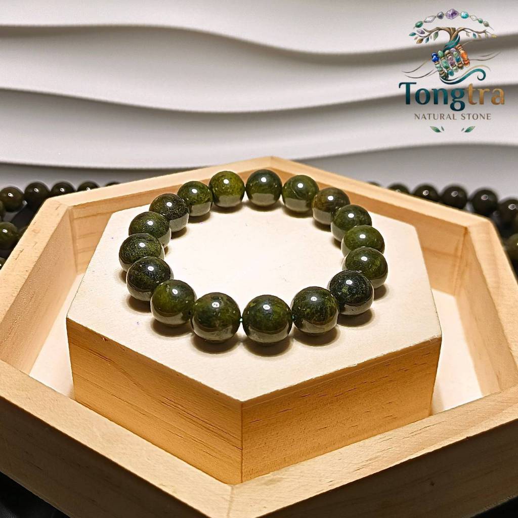 สร้อยข้อมือหินเอพิโดต (Epidote) แท้ 100% "หินแห่งความอุดมสมบูรณ์และดึงดูดความมั่งคั่ง เสริมพลังบวก" กำไลหินธรรมชาติแท้