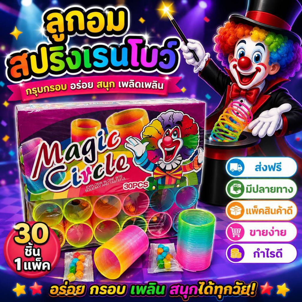 💢🔥30ชิ้น ลูกอม สปริง เรนโบว์ ตัวตลก เล่นได้สนุกด้วย