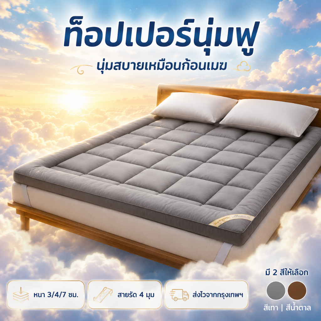 ท็อปเปอร์ Topper ใยขนห่านเทียม นุ่มฟู 3/3.3/4/5/6ฟุต สำหรับหอพัก พร้อมส่ง