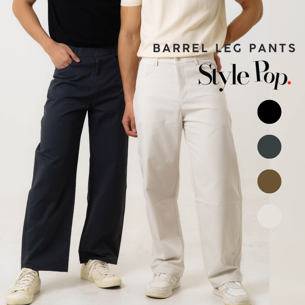 StylePop Brand กางเกงขายาวผู้ชาย กางเกงทรงบาร์เรล ทรงกระบอกใหญ่ เกาหลี Barrel Leg Pants [STP40]