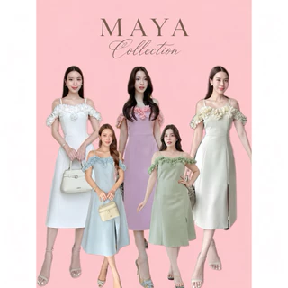 ชุดไปงาน เดรส s-2xl ชุดเดรสสายเดี่ยวแต่งดอกไม้ MAYA G133 สายปรับได้ ผ่าหน้าซับในเต็มตัว สวยมากกกค่า