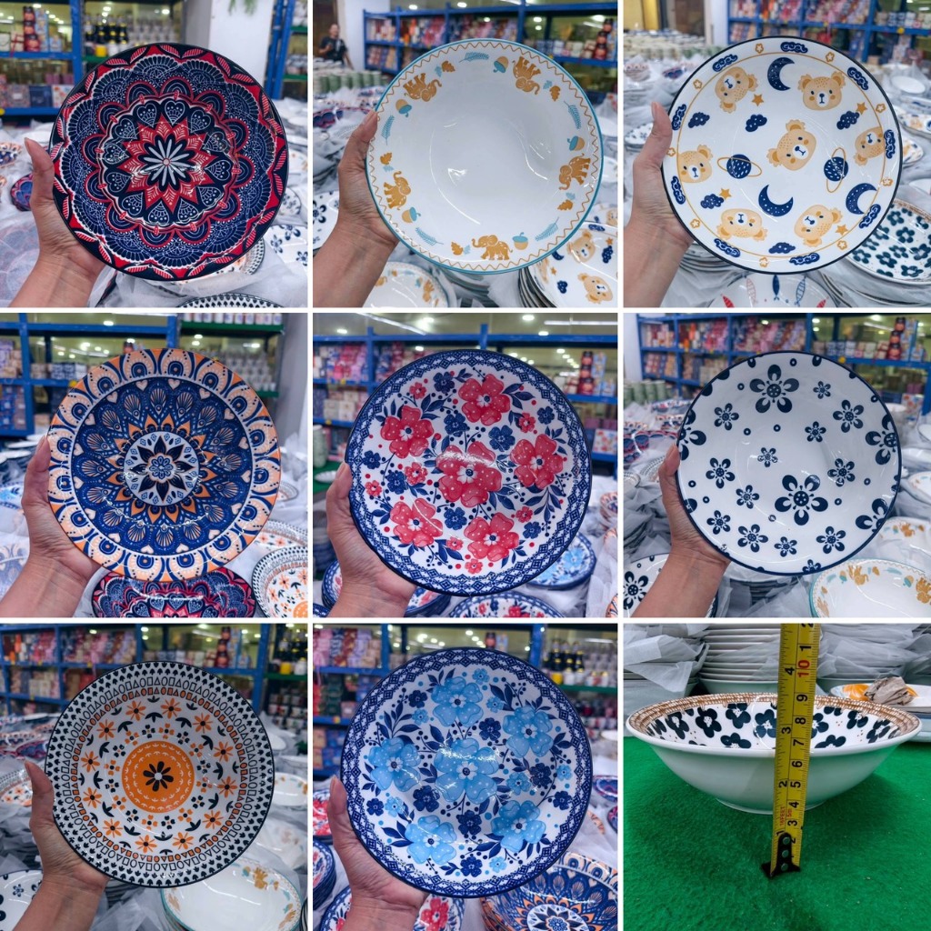 ถ้วยเซรามิก 8.25 นิ้ว ถ้วยลายคราม ถ้วยลายดอกไม้ ชามมาม่า ชามแกง ทำจากเซรามิคเนื้อดี เข้าไมโครเวฟได้