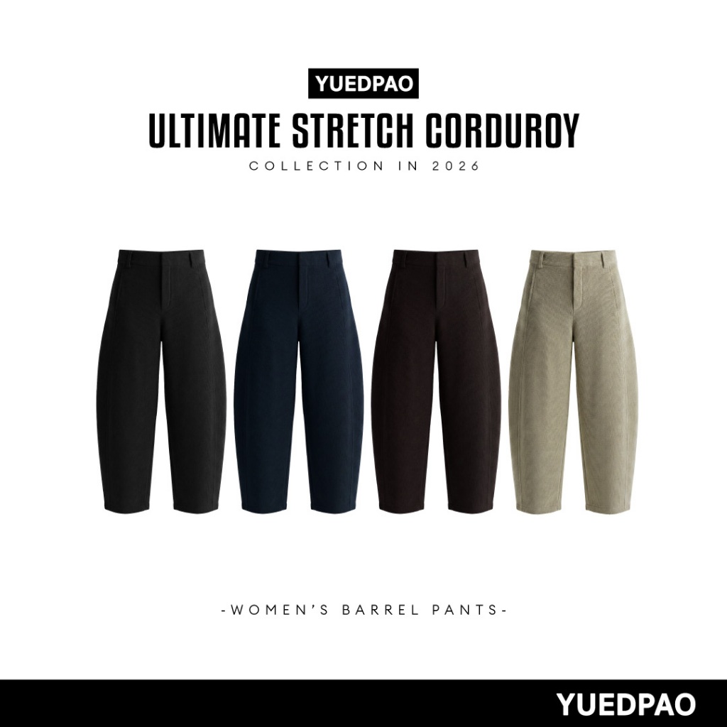 Yuedpao Ultimate Stretch Corduroy - Women's Barrel Pants กางเกงบาร์เรลผู้หญิง ผ้าลูกฟูก กางเกงขายาวผู้หญิง (4 สี)
