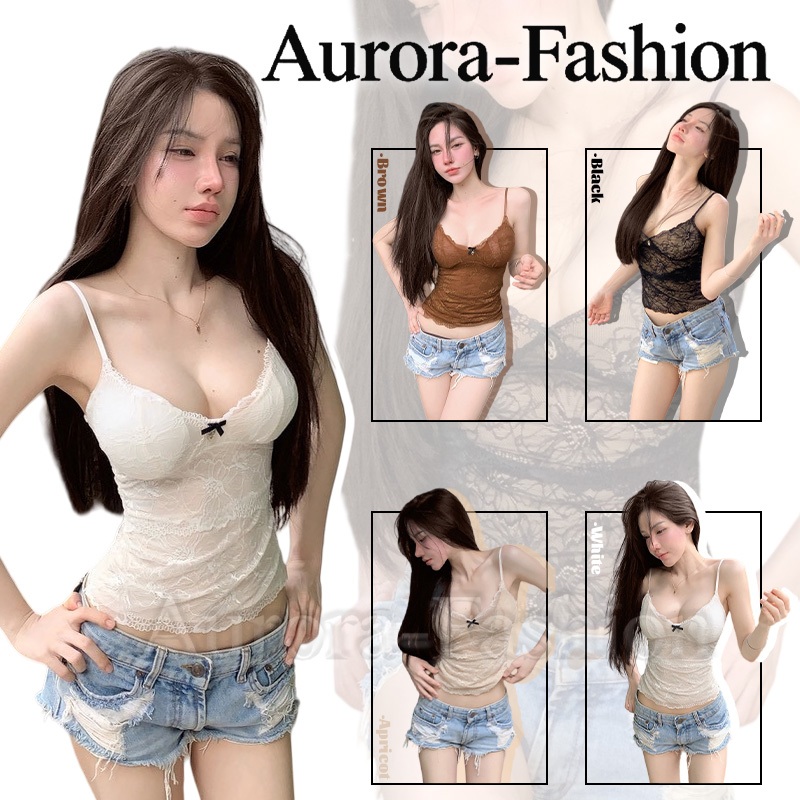 Aurora พร้อมส่ง (รูปถ่ายจากงานจริง) เสื้อกั๊กลูกไม้โปร่งมีเบราใน โบว์ประดับหน้าอก ทรงเข้ารูป ทรงสวย เซ็กซี่