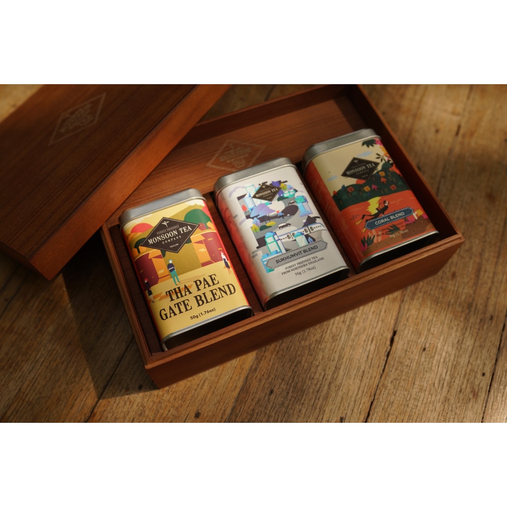 เซตชาดำมอนซูนที Thailand Blends Black Tea (Box Gift Set 50g x3) ชุดของขวัญกล่องไม้แฮนด์เมดเรียบหรู