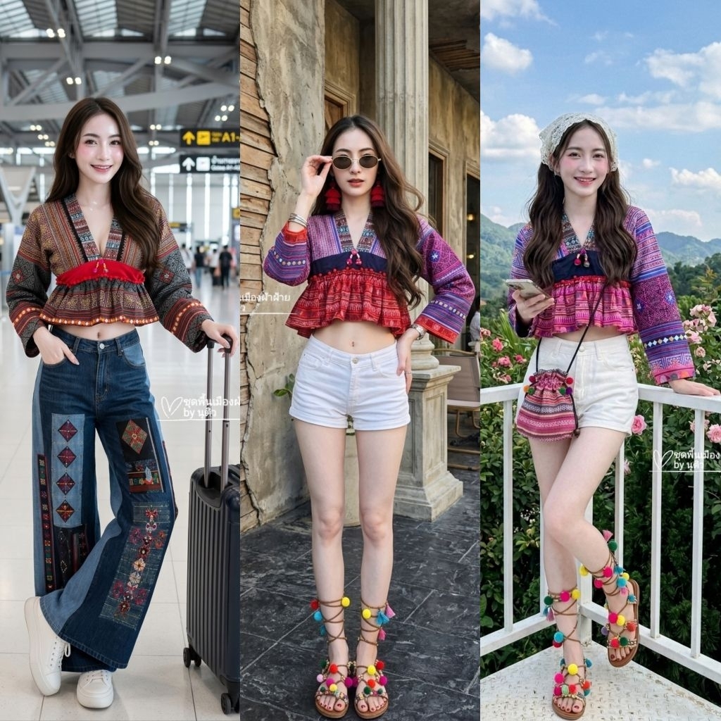 เสื้อละอองคำแขนยาวทรงครอป งานสวยมีเอกลักษณ์สไตล์ล้านนา แมทช์คู่กับกางเกงได้ทุกแบบเลยคะ