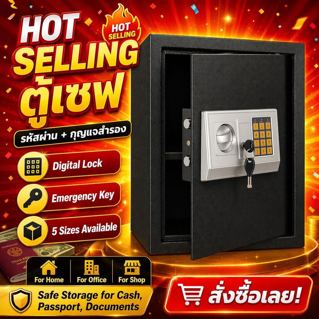 ตู้เซฟ ตู้เซฟนิรภัย Safe Box รหัสผ่าน+กุญแจ เก็บเงิน เอกสาร บ้าน ออฟฟิศ 5 ขนาด