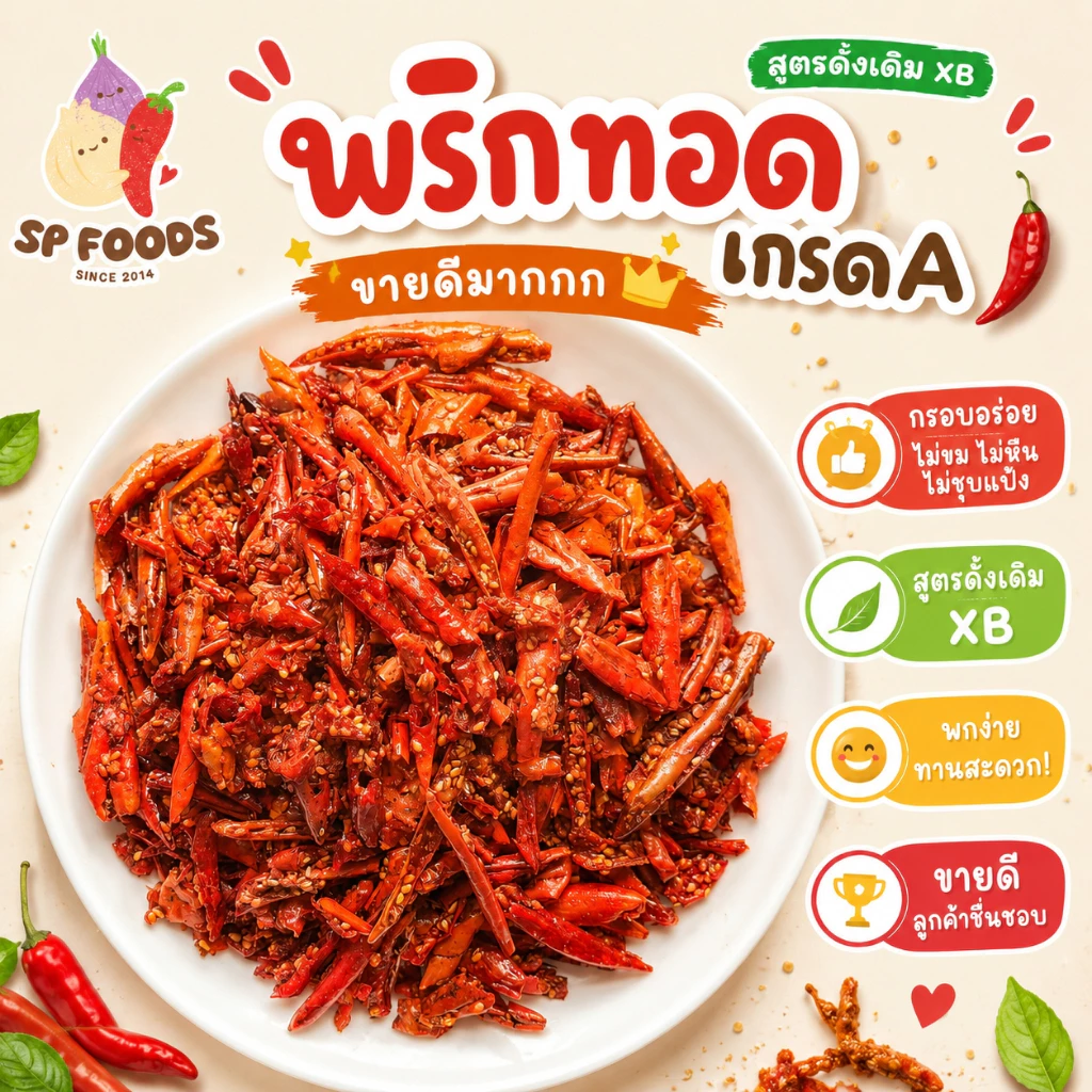 [ขายดี] พริกทอด เกรดA By SP FOODS พริกทอดกรอบ พริกคั่วงา
