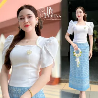PR181 เซ็ตเดรสผ้าฝ้ายทอลายอัดกาวทั้งชุด แยกชิ้น เสื้อ กระโปรง คัตติ้งเนี๊ยบ มีไซส์S-2XL แบรนด์ preeya ชุดไทย