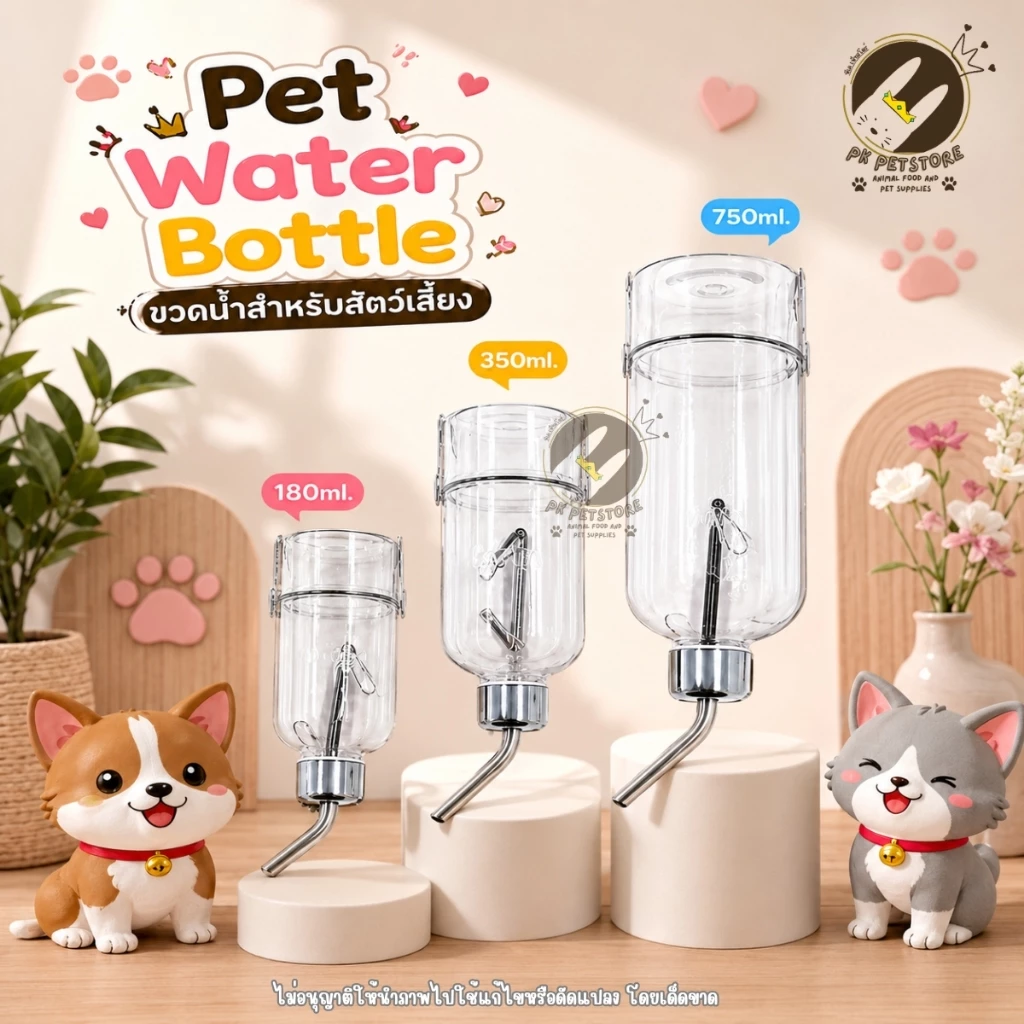 (ขวดใส) ขวดน้ำ หนูแฮมสเตอร์ กระต่าย สุนัข แมว ขวดน้ำติดกรง หัวจุกสแตนเลสพรีเมียม ถอดล้างง่าย ปลอดภัย มีตะขอแขวน มี3ขนาด
