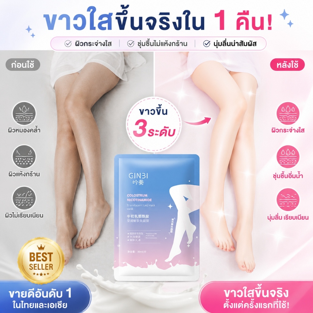 มาส์กเท้าโปรตีนนมผสานนิโคตินาไมด์ เติมความชุ่มชื้นแก่ผิว ป้องกันเท้าแตก ขัดผิวหยาบ