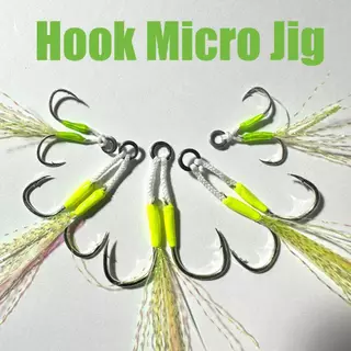 เบ็ดไมโครจิ๊ก Handmade เบ็ดจิ๊กมัดพู่แฟลชสะท้อนแสง Micro Jigging Assist Hooks With Flash Glow Thread #5 - #15