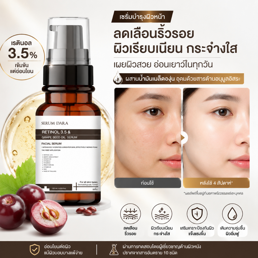 (For Pimrypie)เซรั่มบํารุงผิวหน้า'เรตินอล"แอนด์" ซีด ออยล์'ดารา เซรั่ม 120 ml