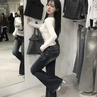 📍พร้อมส่ง📍 11152🇰🇷FSY🇰🇷 Bootcut Jeans กางเกงยีนส์ขาม้าเล็ก เอวสูงทรงสวยถูกต้องมากๆค่ะ ผ้ายีนส์ยืดพรีเมี่ยม